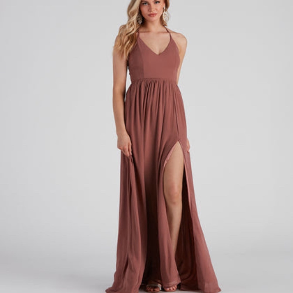 Shailene Lace Back Chiffon Formal Dress (Mauve)